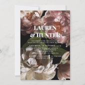 Moderne dunkelmoody-rosa florale botanische Hochze Einladung (Vorderseite)