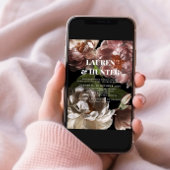 Moderne dunkelmoody-rosa florale botanische Hochze Einladung