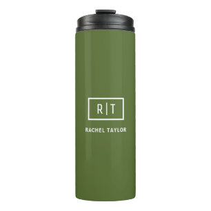 Moderne dunkelolivgrüne Monogramm Thermosbecher