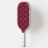 Moderne Dunkelrote Einfache Initialen Monogramm Mu Pickleball Schläger (Links)