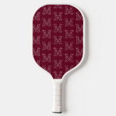 Moderne Dunkelrote Einfache Initialen Monogramm Mu Pickleball Schläger (Rückseite)