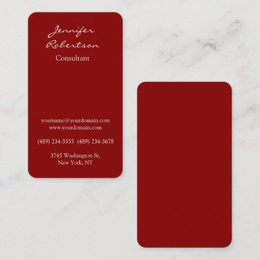 Moderne dunkelrote Farbhandschrift Schlicht einzig Visitenkarte (Vorne/Hinten)