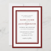 Moderne dunkelrote Grenzhochzeit Einladung (Vorderseite)