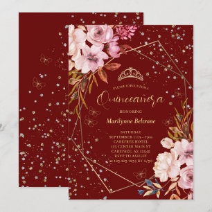 Moderne dunkelrote Quinceañera-Einladung Einladung