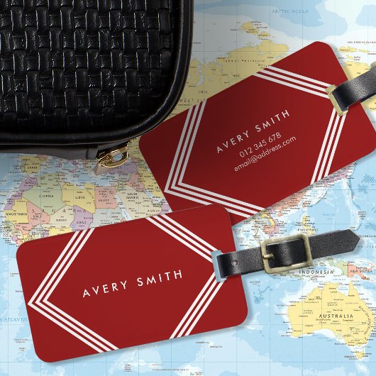 Moderne dunkelrote und geometrische weiße Grenzen Gepäckanhänger