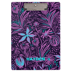Moderne dunkelviolette Blumenmuster Personalisiert Klemmbrett