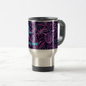 Moderne dunkelviolette Blumenmuster Personalisiert Reisebecher (VorderseiteRechts)