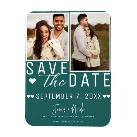 Moderne Dunkle Aquamarin Save the Date 2 Foto Hoch Magnet (Vertikal)