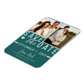 Moderne Dunkle Aquamarin Save the Date 2 Foto Hoch Magnet (Linke Seite)