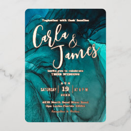 Moderne Dunkle Aquamarine Aquarellfeier Folieneinladung