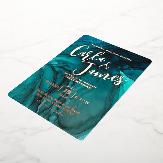 Moderne Dunkle Aquamarine Aquarellfeier Folieneinladung (Gedreht)