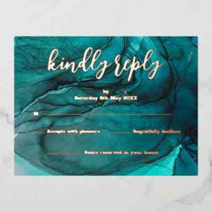 Moderne Dunkle Aquamarine Aquarelltasche Gold Hoch Folie Einladungspostkarte