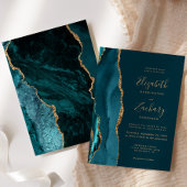 Moderne, dunkle Aquamarine Gold Agate Hochzeitsein Einladung