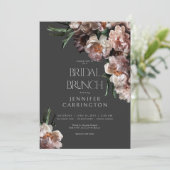 Moderne dunkle Blume blüht Black Bridal Brunch Einladung (Stehend Vorderseite)