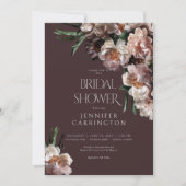 Moderne dunkle Blume blüht Burgund-Brautparty Einladung (Vorderseite)