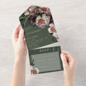 Moderne dunkle Blume blüht grünes Abendessen All In One Einladung (Abreißen)