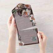 Moderne dunkle Blüten Pink & Burgund QR Code All In One Einladung (Abreißen)