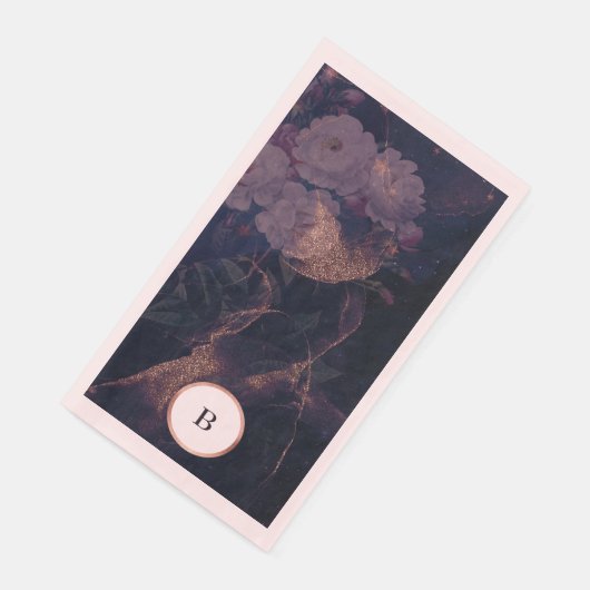 Moderne Dunkle Boho Rose Blumenstrauß Serviette (Ecke)