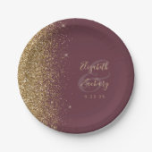 Moderne Dunkle Burgund Gold Glitzer Edge Wedding Pappteller (Vorderseite)