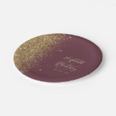 Moderne Dunkle Burgund Gold Glitzer Edge Wedding Pappteller (Schrägansicht)