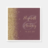 Moderne Dunkle Burgund Gold Glitzer Hochzeit Serviette (Vorderseite)