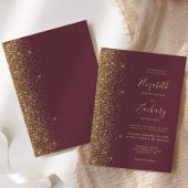 Moderne Dunkle Burgund Gold Imitate Glitzer Hochze Einladung