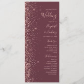 Moderne Dunkle Burgund Rose Gold Glitzer Hochzeit Programm (Vorderseite)