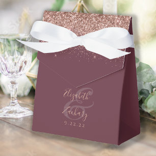 Moderne dunkle Burgunder-Roségold-Glitter-Hochzeit Geschenkschachtel