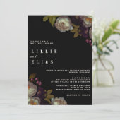 Moderne dunkle Flora | Moody Black and White Weddi Einladung (Stehend Vorderseite)