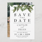 Moderne, dunkle Grünpflanzen verkürzen das Datum Einladung (Vorne/Hinten)