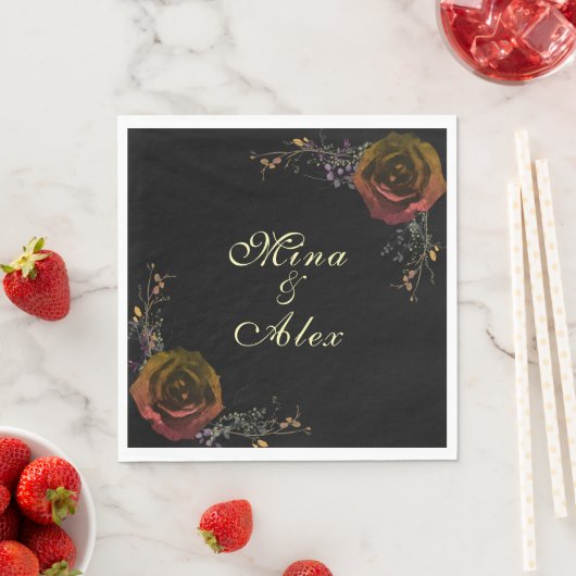Moderne dunkle Herbstwoche Rose Goth Wedding Serviette (Beispiel)