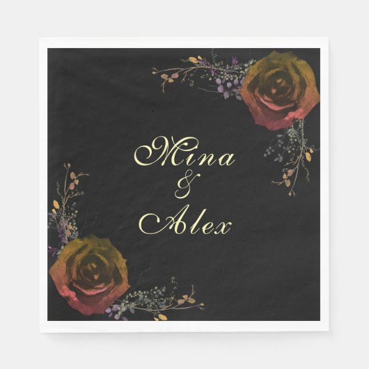 Moderne dunkle Herbstwoche Rose Goth Wedding Serviette (Vorderseite)