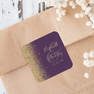Moderne dunkle Hochzeit mit gold glänzender Kante Quadratischer Aufkleber