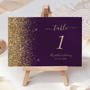 Moderne dunkle Hochzeit mit gold glänzender Kante Tischnummer
