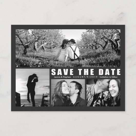 Moderne Dunkle Karte Save the Date 4 FotoCollage P (Vorderseite)