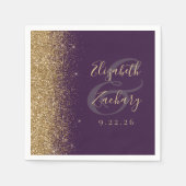 Moderne Dunkle Lila Glitzer Hochzeit Serviette (Vorderseite)