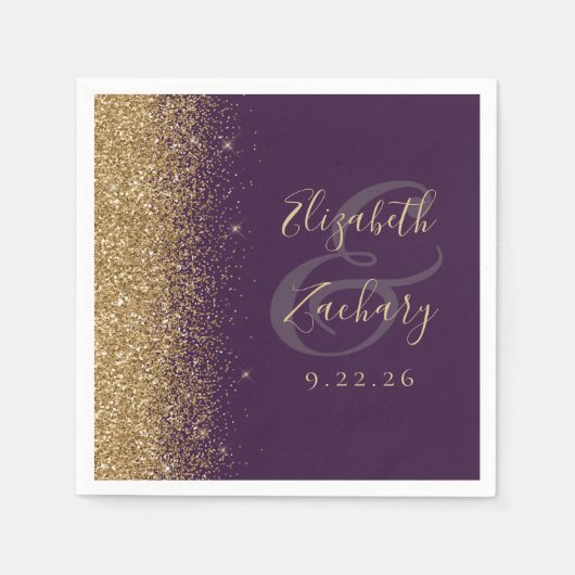 Moderne Dunkle Lila Glitzer Hochzeit Serviette (Vorderseite)