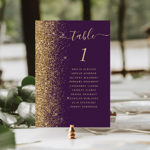Moderne Dunkle Lila Glitzer Hochzeit Tischnummer