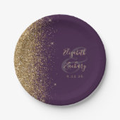 Moderne Dunkle Lila Gold Glitzer Edge Wedding Pappteller (Vorderseite)