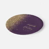 Moderne Dunkle Lila Gold Glitzer Edge Wedding Pappteller (Schrägansicht)