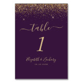 Moderne Dunkle Lila Gold Glitzer Edge Wedding Tischnummer (Rückseite)