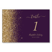 Moderne Dunkle Lila Gold Glitzer Edge Wedding Tischnummer (Vorderseite)