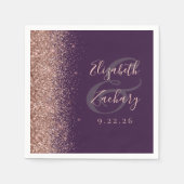 Moderne Dunkle Lila Rose Gold Glitzer Hochzeit Serviette (Vorderseite)