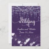 Moderne, dunkle Lila und weiße Hängelampen Einladung (Rückseite)