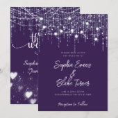 Moderne, dunkle Lila und weiße Hängelampen Einladung (Vorne/Hinten)