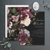 Moderne Dunkle Moody Burgundy Script Floral Weddin Einladung