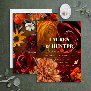 Moderne dunkle Moody Sunset Floral Wedding Gold Folieneinladung