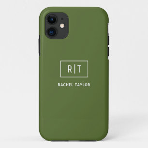 Moderne dunkle Olivgrün-Monogramm Case-Mate iPhone Hülle
