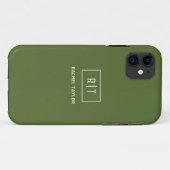 Moderne dunkle Olivgrün-Monogramm Case-Mate iPhone Hülle (Rückseite (Horizontal))