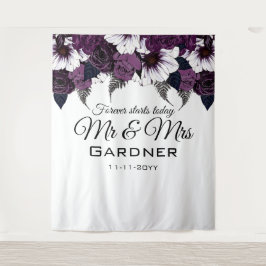 Moderne dunkle Pflaume und weißes Blumenband Wandteppich